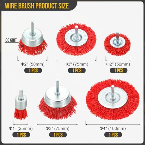 DTGN 6 Pcs Wire Wheel Cup Pen Brush Set for Drill, 1/4 Inch Round Shank