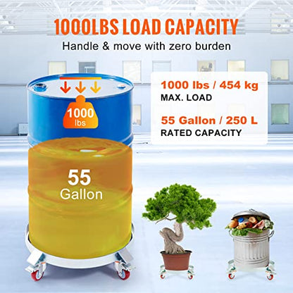 VEVOR 2PCS 55 Gallon Heavy Duty Drum Dolly, 1000 lbs Load Capacity, Barrel Dolly Cart Drum Caddy, Non Tipping Hand Truck Capacity Dollies with Steel Frame 4 Swivel Casters Wheel, for Drum Handling - size: 2 PCS, style: 4 Swivel