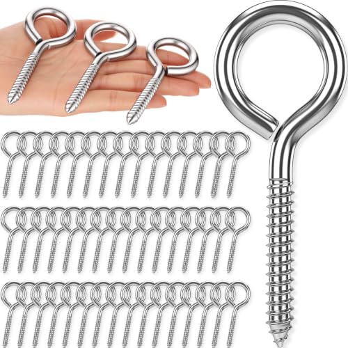 50 Pcs 304 Stainless Steel Screw Eye Hooks, M8-4 Inch - size: M8-4 Inch