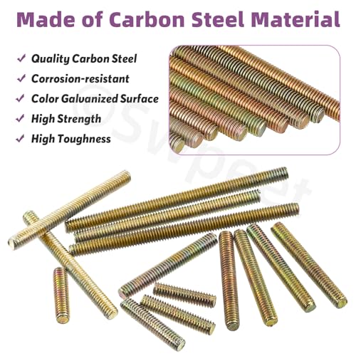 Swpeet 50Pcs 6 Sizes M8 x 20/30/ 40/50/ 60/ 70mm Galvanized Carbon Steel Fully Threaded Rod Assortment Kit, Threaded Rods Bar Studs for Furniture Machinery Assembly - style: M8
