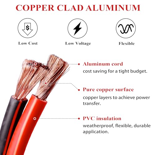 2 Gauge Battery Cable, 2 AWG CCA Wire 12FT Each Black & Red - color: Black and Red, size: 12 Feet Each w/o Cable Sleeve