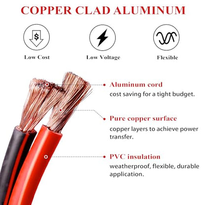 2 Gauge Battery Cable, 2 AWG CCA Wire 12FT Each Black & Red - color: Black and Red, size: 12 Feet Each w/o Cable Sleeve