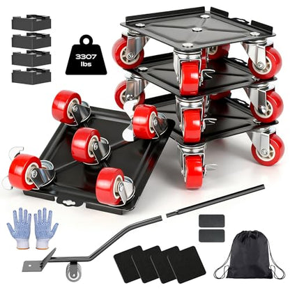 Furniture Dolly with 5 Wheels Heavy Duty Furniture Movers with Wheels Furniture Moving Wheels for Heavy Furniture Dollies Moving Dolly Heavy Duty Furniture Lifter Tool Rollers 3307lbs Load Capacity - size: 6.89x6.5 IN