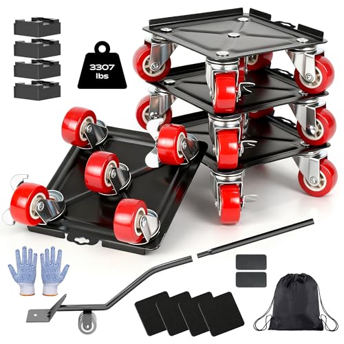 Furniture Dolly with 5 Wheels Heavy Duty Furniture Movers with Wheels Furniture Moving Wheels for Heavy Furniture Dollies Moving Dolly Heavy Duty Furniture Lifter Tool Rollers 3307lbs Load Capacity - size: 6.89x6.5 IN