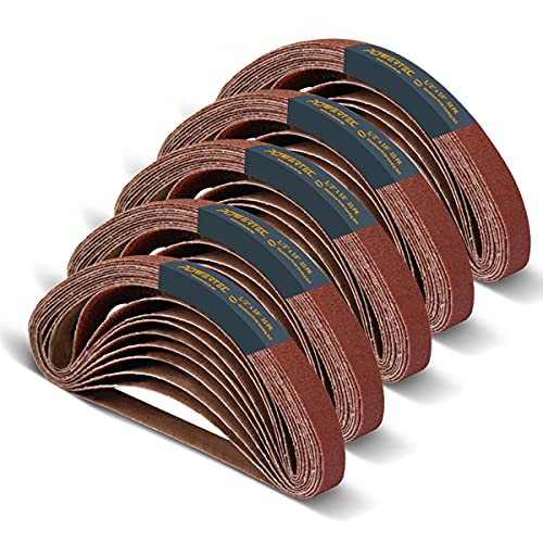 POWERTEC 1/2 x 18 Inch Sanding Belts, 50PK, 10 each of 40/80/120/180/240 Grits, Aluminum Oxide Belt Sander Sanding Belt Assortment for Air File Belt Sander, Woodworking, Metal Polishing (40182-1) - size: 40-240 Grit, 50PK
