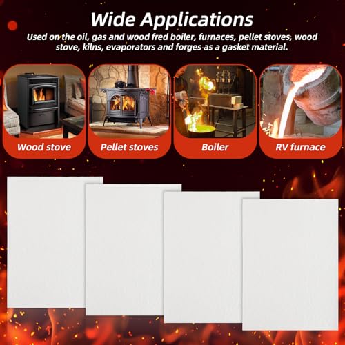 4 Piece High Temperature Gasket Paper Material 7"x10"x1/8" Thick Ceramic Fiber Gasket Paper High Temperature Fireproof Insulation Sheet for Wood Stove Pellet Stove Boiler Kiln Furnace Forge DIY Cut