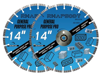 RHAPSODY 14 Inch Diamond Concrete Saw Blade 2pcs, Turbo Segmented Blade - color: Turbo Blade, size: 14Inch