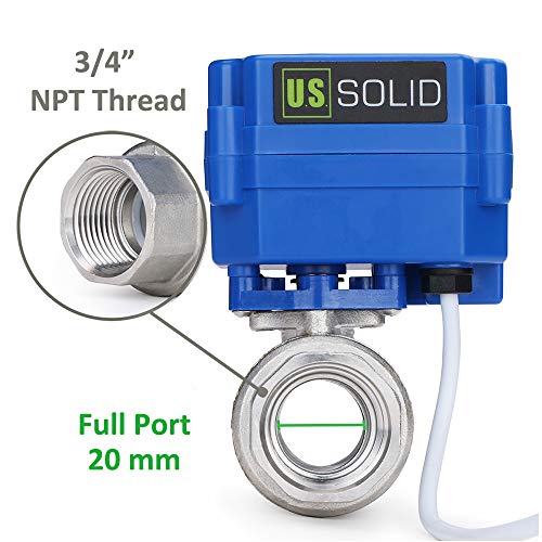 U.S. Solid 3/4" Motorized Ball Valve - NSF Certified 304 Stainless Steel, 9-24V DC 2-Wire Reverse Polarity, Full Port Electric Ball Valve for Potable Water & Home Brewing - size: 3/4 inch