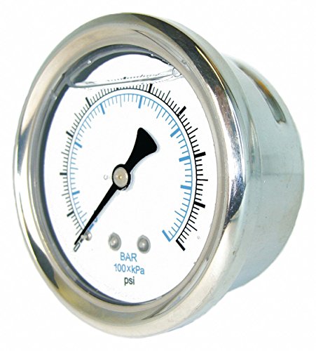 PIC Gauge 202L-158A 1.5" Dial, 30"/0 hg Vacuum psi Range, 1/8" Male NPT Connection Size, Center Back Mount Glycerine Filled Pressure Gauge with a Stainless Steel Case, Brass Internals, Stainless Steel Bezel, and Polycarbonate Lens - style: 30/0” Hg Vac PS