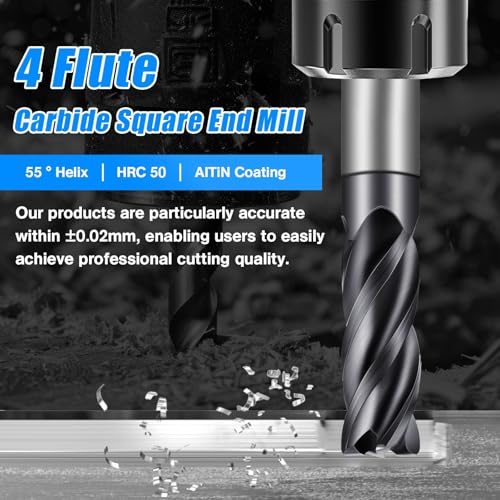 Micrograin Carbide Square End Mill - 4 Flute, 4T Design (1pcs, 1/4") for Alloy Steels, Hardened Steel, Metal, and Multipurpose Milling - Precision Tool Kit for DIY and Professional Use - size: 1/4 in