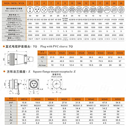 WS28 26 Pin 5A Male Plug Female Socket Metal Aviation Circular Power Electrical Connector Solder Outdoor Automotive Solar 18awg Cable - size: 26 pin 5A