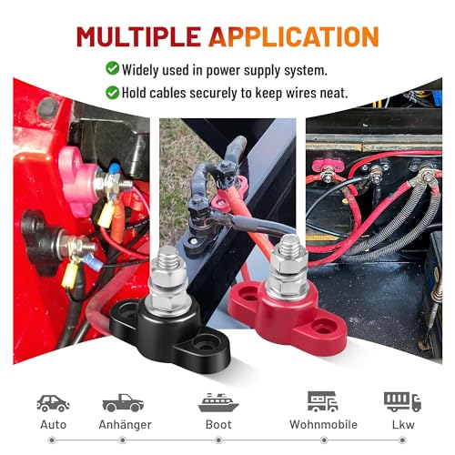 RED WOLF 12V 150A Power Distribution Block 5/16" Single Stud Busbar M8 Terminal Bus Bar 12 Volt DC Battery Junction Post for Auto Boat Marine Solar System Positive and Negative (2PC) (Pack of 2) - size: Single M8 Stud (Pack of 2)