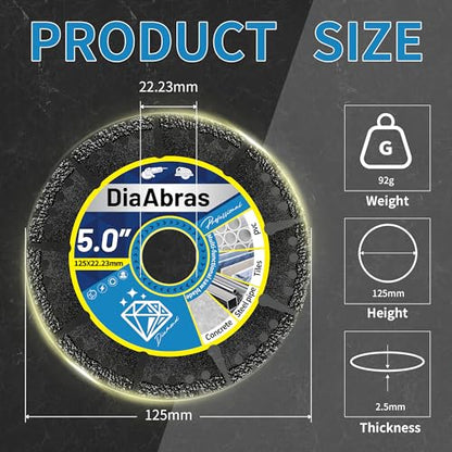 3-Pack 5" Diamond Multi-Purpose Saw Blades,Diamond Blade for Heavy Duty Angle Grinder Versatile Cutting Discs 7/8" Arbor for Metal Tile Marble Quartz Stone Metal Plastic Wet or Dry Use