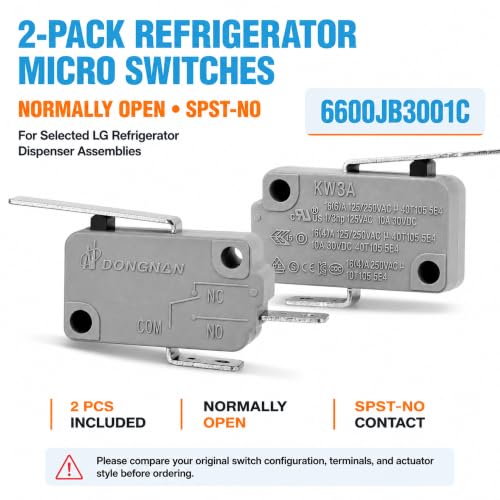 2-Pack 6600JB3001C Normally Open Refrigerator Micro Switch for LG