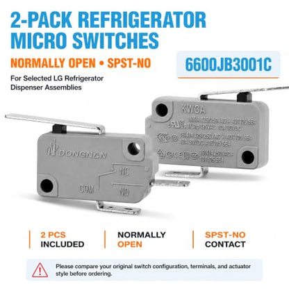2-Pack 6600JB3001C Normally Open Refrigerator Micro Switch for LG