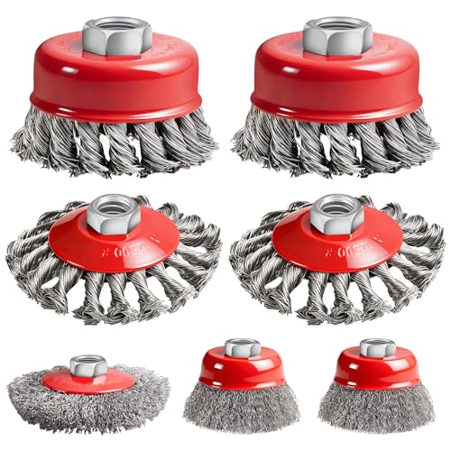 7 Pack Wire Wheel for Angle Grinder, 5/8-11UNC Threaded Arbor Wire Brush, Heavy-Duty for Rust Removal, Paint Stripping & Wood Polishing, Compatible with 4 1/2" Angle Grinder