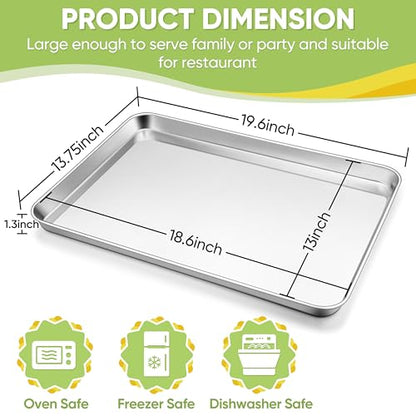 TeamFar Stainless Steel Baking Sheet, 20" x 14" x 1" Large Baking Sheet Pan - size: 19.6" x 13.75" x 1.3"