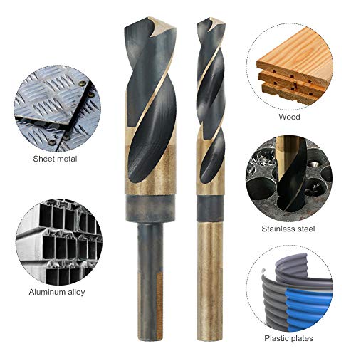 COMOWARE 5/8" Reduced Shank Drill Bit, M2, Black & Gold Drill Bit with 3-Flat 1/2" Shank, 135° Split Point, Metal Drills Bits for Steel/Aluminum/Iron/Plastic/Wood, for Electricians & DIY - color: 5/8