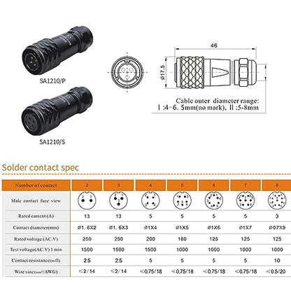 SA12 6Pin Weipu Connector Aviation Push-Pull Solder Cable Connector Plug Panel Mount Socket Female Rear-nut Mount for LED Light Equipment Electrical - size: 6Pin 5A