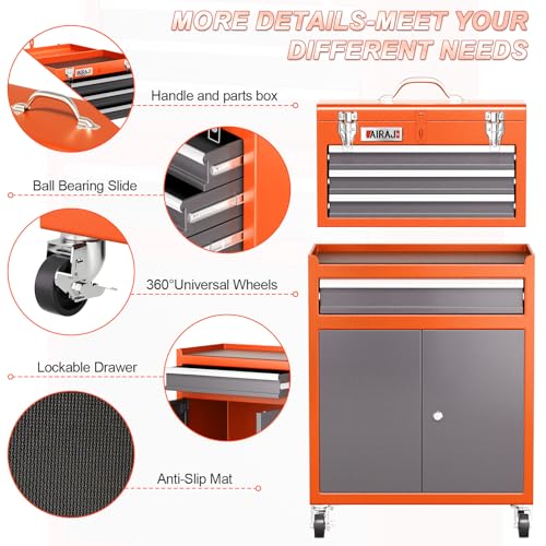 4 Drawer Rolling Tool Chest with 360° Wheels,40"Detachable 2-in-1 Tool Box - color: Orange‌, size: 4-drawer tool chest