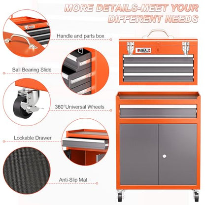 4 Drawer Rolling Tool Chest with 360° Wheels,40"Detachable 2-in-1 Tool Box - color: Orange‌, size: 4-drawer tool chest