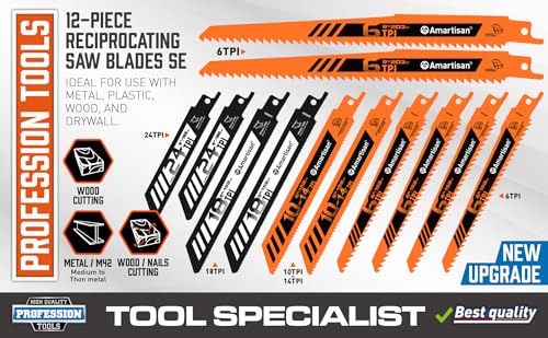 Amartisan 12-Piece Reciprocating Saw Blade Set - size: Reciprocating Saw Blades (12-Piece)