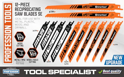 Amartisan 12-Piece Reciprocating Saw Blade Set - size: Reciprocating Saw Blades (12-Piece)