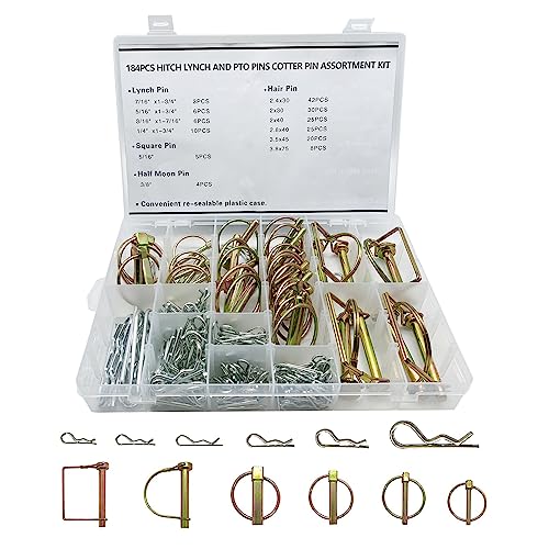 boatsea 184Pcs Cotter Pin Assortment Kit Heavy Duty Hitch Linch and PTO Pins,Shaft Locking R Clips Retaining Hair Pins Assortment, Including Pins&Square Arch Pins&Lynch pins,trailer pin - size: 184pcs