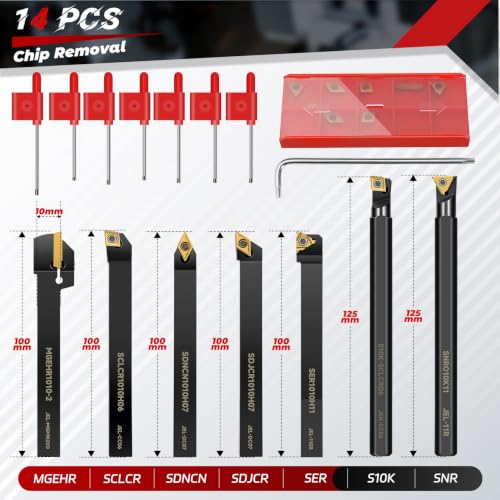 Indexable Lathe Turning Tool 21Pcs Kit 3/8'' 10mm Shank 7Pcs Metal Lathe Tools Holder Set with 14Pcs Turning Inserts for Turning Grooving Threading Boring Carbide Inserts Carbide Turning Tool - style: 7pcs 3/8'' 10mm Shanks+14pcs Inserts