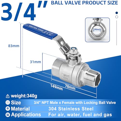 2 Pack 3/4" Full Port Ball Valve NPT Male x Female 304 Stainless Steel Heavy Duty 1000 WOG Shut Off Valve with Locking Device (3/4 Inch) - size: 3/4 Inch