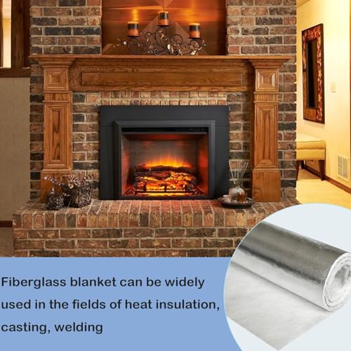 Fiberglass Blanket, Fireproof Insulation Baffle Rated to 2400F,Insulation Blanket for Wood Stove Baffle, Fireplace, Pellet Stove, Chimney, Furnace, Boiler, Pizza Ovens and Forge（39.4x39.4x0.15inch）