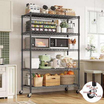 REIBII 5-Tier Storage Shelves 1660LBS Wire Shelving Unit with Wheels - color: Black, size: 73"H x 35"W x 15"D 5 Tier