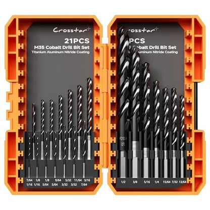 Crosstar M35 Cobalt Drill Bit Set,Three-Flute Design,1/16"-1/2",21pcs - size: 21pcs set