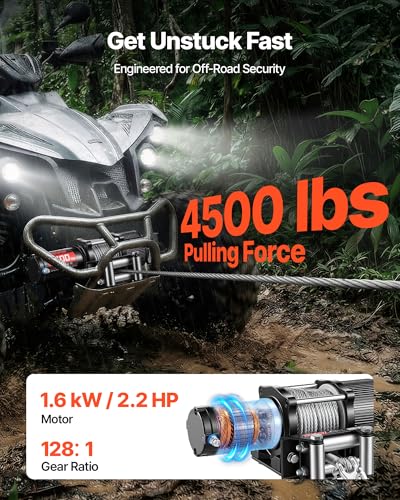 VEVOR 4500 lbs Electric Winch, 12V DC ATV/UTV Winch with Φ0.24 in x 39.4 ft Steel Wire Rope, Wireless & Wired Remote Control, IP54 Waterproof, Roller Fairlead Mount Plate for Towing ATV UTV Off-Road - size: 4500lbs