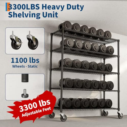 Garvee 3300LBS Metal Shelving with Wheels, Storage Shelves 73" Hx59 W - size: 73"H x 59"W x 17.1"D(5-Tier)