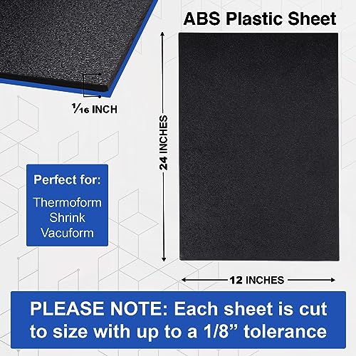 Duco ABS Plastic Sheet 1/16" (1.5mm) Thick 12" x 24" - 1 Pack of USA-Made Textured & Matte ABS Black Sheet - Heat Moldable Plastic Panel for Home Decor, Crafts, Robotics, DIY Projects and Industrial - size: 12" x 24"