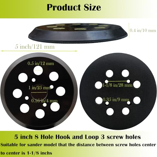 2 Pack 5 Inch 8 Hole Replacement Sander Pad for Ryobi Sander, 5 Inch 8 Hole Hook and Loop Replacement Sanding Pad for Ryobi RS290, RS241, RS240, RS280, RS280VS, RS281VS, P411 Random Orbit Sander