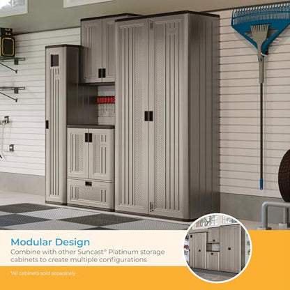 Suncast Mega Tall Storage Cabinet for Garage Organization - 31 Cu. Ft. Lockable Utility Closet with 3 Adjustable Shelves for Garden Supplies & Outdoor Tools, Multi-Wall Resin Construction, Platinum