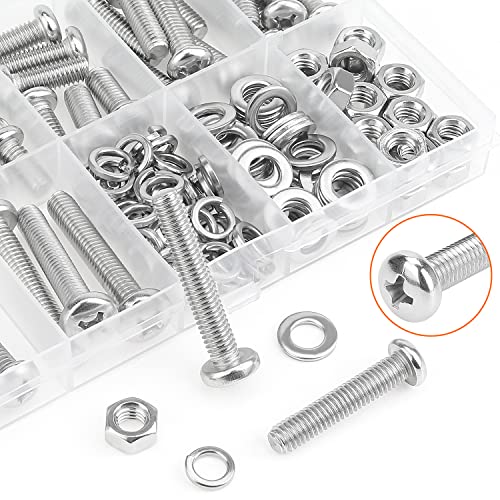 HELIFOUNER 100 Pieces M6 x 10mm /12mm /16mm /20mm /25mm /30mm /35mm, Phillips Pan Head Machine Screws, Metric Screws Bolts Washers Nuts Kit, 304 Stainless Steel - size: M6, style: Phillips Pan Head Machine Screws