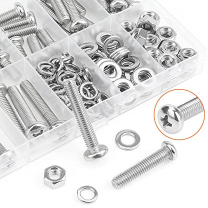 HELIFOUNER 100 Pieces M6 x 10mm /12mm /16mm /20mm /25mm /30mm /35mm, Phillips Pan Head Machine Screws, Metric Screws Bolts Washers Nuts Kit, 304 Stainless Steel - size: M6, style: Phillips Pan Head Machine Screws