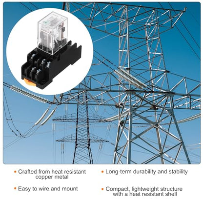 MECCANIXITY 2Pcs DC 24V Electromagnetic Power Relay, 11-Pin 5A Power Coil Relay with LED Indicator and Socket Base DPDT 3NO 3NC - MY3NJ for Industrial, Home Appliances and DIN Rail System - style: 3NO-3NC DC24V