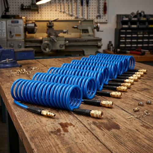 2PCS Polyurethane Recoil Air Hose, 1/4" ID by 10FT, Blue - color: Blue, size: 1/4" ID x 10FT