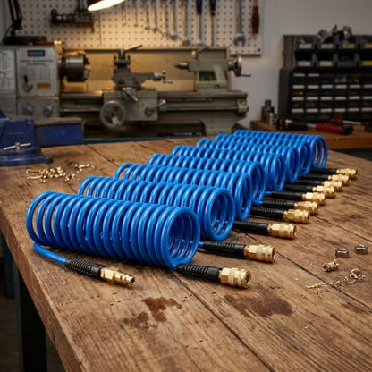 2PCS Polyurethane Recoil Air Hose, 1/4" ID by 25FT, Blue - color: Blue, size: 1/4" ID x 25FT