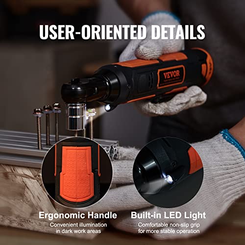VEVOR 3/8" Cordless Electric Ratchet Wrench Set, 33 Ft-lbs 12V Power Ratchet Tool Kit with 45-Min Fast Charge, 2-Pack 2.0Ah Battery, Built-in LED Light, Variable Speed Trigger, 10 Sockets - size: 11.02 in, style: Standard