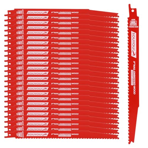 50 Pack 9 Inch 4/6 Tpi Reciprocating Saw Blades Bi-Metal with Coating Stud and Reciprocating Saw Blades for Cutting Embedded Wood Metals PVC Pallets etc - size: 9in 50Pack, style: 4/6 Tpi
