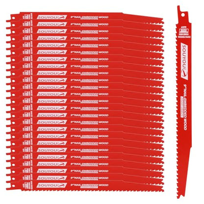50 Pack 9 Inch 4/6 Tpi Reciprocating Saw Blades Bi-Metal with Coating Stud and Reciprocating Saw Blades for Cutting Embedded Wood Metals PVC Pallets etc - size: 9in 50Pack, style: 4/6 Tpi