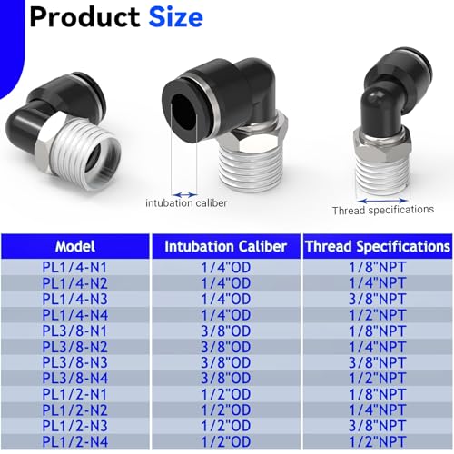 12-PACK 3/8" Tube OD x 1/4" NPT Thread Male Elbow Push to Connect Fittings,PL-3/8-N2 Pneumatic Quick Connect Air Line Hose Fittings - size: 3/8"OD x 1/4"NPT