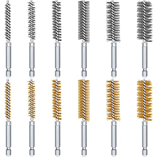 12 Pieces Bore Brush for Drill Wire Bore Brush Set - style: Stainless Steel, Brass
