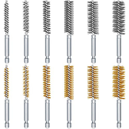 12 Pieces Bore Brush for Drill Wire Bore Brush Set - style: Stainless Steel, Brass