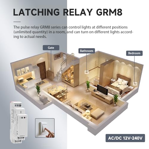 Electronic Impulse Latching Relay, GRM8-01 16A Memory Impulse Relay Wide Range Voltage AC DC 12V to 240V Pulse Relays Din Rail Mounted - style: GRM8-01AC/DC12V~240V
